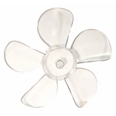 Five-blade plastic propeller with 5 9/16 in diameter and 3/16 in bore. Designed for counterclockwise (CCW) facing discharge. Suitable for moving air in ventilation, exhaust, and circulation systems in industrial and commercial settings.