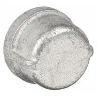 This pipe cap is a medium-pressure threaded fitting used to seal the end of a 1 1/4 in NPT pipe. Made of malleable iron, it is rated for a maximum operating pressure of 300 psi at 150°F. Suitable for industrial piping systems requiring a leak-resistant closure