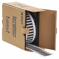 Polyolefin sleeve label roll with black matte finish, precut to 1/4 in x 2 in. Designed for wire identification on 8 AWG to 16 AWG conductors. Compatible with BBP72 printer series for on-demand printing. Used in industrial control panels, electrical cabinets, and equipment labeling