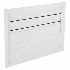 Single-panel backdraft damper for horizontal mounting in ceiling or roof applications. Constructed of aluminum with dimensions 43 in height, 32 in width, and 1 3/8 in depth. Designed for horizontal airflow direction and rated for maximum air velocity of 1500 fpm.
