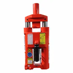 The POWER TEAM SJ2010DA is a double-acting hydraulic tension jack with a maximum pressure of 7,575 psi. It features a power wedge seater and weighs 42 lb. This jack is used for post-tensioning and stressing applications in construction, such as tensioning steel cables or tendons in concrete structures.