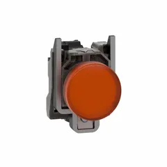Orange LED pilot light from the XB4 Series for 22 mm panel mounting. Provides visual status indication on industrial control panels, signaling equipment states such as power-on or alarm conditions. Does not include push-to-test function.