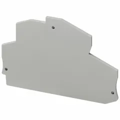 Screw-mount end barrier and partition for industrial terminal blocks. Provides physical isolation between adjacent spring terminals, helping prevent accidental contact and short circuits in control panels and electrical enclosures. Compatible with the NSYTRR24D terminal block system.