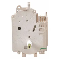 This OEM timer controls the cycle sequence and duration in Whirlpool washing machines and dryers. It advances the appliance through wash, rinse, and spin phases. Used for maintenance and repair of laundry equipment.