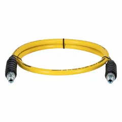 Hydraulic hose assembly with 3/8 in inner diameter and 6 ft length. Features NPTF x NPTF fittings (3/8 in x 3/8 in) and a thermoplastic tube material. Designed for fluid transmission in hydraulic systems requiring abrasion resistance.