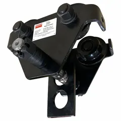 This push trolley is designed for mounting a hoist on a flat beam, enabling manual movement of loads along the beam. It accommodates beam flange widths from 3-5/8 to 8 inches and has a maximum hoist load capacity of 4,000 lb. The trolley frame is made of cast iron. Typical applications include overhead material handling in industrial settings.