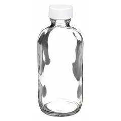 This 60 mL clear narrow mouth round glass bottle is made from Type III soda lime glass with a colorless body. It features an attached polypropylene screw closure (20-400 mm) with a polyethylene/PTFE liner. Suitable for general laboratory storage and sampling of liquids.