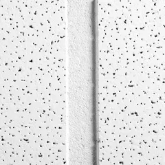 Mineral fiber ceiling tile, white, 24 in x 48 in, angled tegular edge. Noise Reduction Coefficient 0.55, Ceiling Attenuation Class 30. Mold resistant, high recycled content. Suitable for libraries and other indoor spaces requiring sound absorption and attenuation.