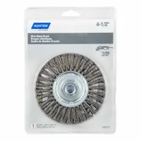 This steel stringer bead brush is designed for weld cleaning on carbon steel. It removes slag, spatter, and oxidation from weld joints and stringer beads, preparing surfaces for inspection or further welding. Specifications: 4 1/2" diameter, 13/16" width, 5/8"-11 arbor