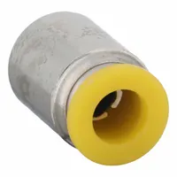 This nickel-plated brass tube fitting features a push-to-connect connection on one end and a BSPT male thread on the other. It is designed for 6 mm OD tubing and 5 mm pipe size, suitable for use in pneumatic or fluid systems where quick, tool-free installation is required