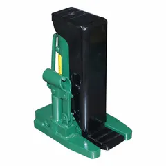 Steel-bodied mechanical toe jack with a manual handle actuator. Offers a 2 ton load capacity and a 9 1/4 in minimum lift. Designed for lifting heavy loads in confined spaces where conventional jacks cannot fit.