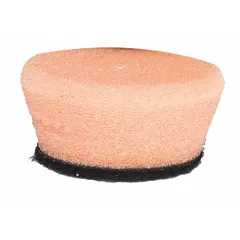 This 1-inch diameter orange foam pad features a smooth texture and hook-and-loop backing for attachment to polishers. Designed for finishing fiberglass surfaces, the beveled cut aids in consistent application. Suitable for automotive and marine detailing tasks.