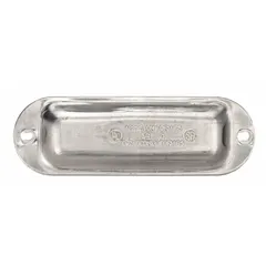 Aluminum cover for use with Appleton Form 85 Unilet Conduit Outlet Bodies. Features a screw-in connection and includes mounting screws. Rated for hazardous locations. Complies with UL 514B standards.