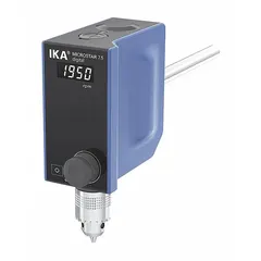 Low-torque overhead stirrer with digital display and variable speed control. Maximum torque 7.5 N-cm, supports viscosities up to 4,000 cps and volumes up to 5 L. Operates on 100/240V. Suitable for mixing, blending, and homogenizing fluids in laboratory and industrial applications.