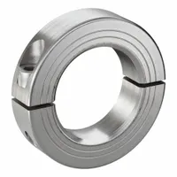 This 2-piece, round, clamp-on shaft collar is made of stainless steel for corrosion resistance. It features a metric design with an inch bore and a 15 mm collar width. Used to position, secure, or limit components on a shaft in industrial machinery such as conveyors and packaging equipment