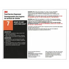 Secondary bottle label with legend '3M Flood Service Degreaser 7'. Width 8-1/2 inches. Pack of 12. Used for identifying secondary containers in industrial and janitorial settings to support proper chemical handling and organization.