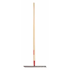 Level head rake with 16 steel tines and a 60-inch handle. Suitable for leveling soil, spreading gravel, and clearing debris in landscaping and construction applications.