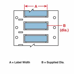 Polyolefin sleeve labels in blue matte finish, precut for wire and cable identification. Designed for wire gauges from 1 AWG to 8 AWG. Compatible with Brady THT printer series. Used in industrial control panels, machinery, and electrical installations for permanent marking.