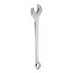 This metric 12-point combination wrench features a 26 mm head size and an offset design for improved access in confined spaces. Made from alloy steel with a chrome finish, it has an overall length of 13 3/8 in. Suitable for tightening or loosening metric fasteners in general maintenance and repair tasks.