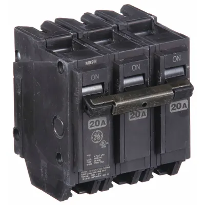 GE Miniature Circuit Breaker: THQL, 20 A, 120/240V AC, Three Phase, 10kA at 120/240V AC - THQP, THQL & THHQL Series, Plug-In GE Miniature Circuit Breakers