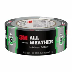 General-purpose duct tape with polyethylene coated cloth backing and rubber adhesive. Suitable for sealing, bundling, and light-duty repairs. Gray color, 1 7/8 in wide, 25 yd length, 8.7 mil thickness. Minimum application temperature -20°F.
