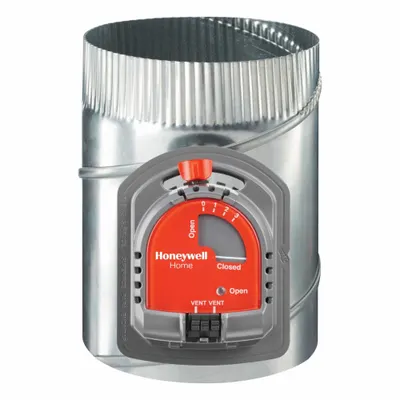 HONEYWELL HOME Round Motorized Damper, 6 in, Steel, 24V AC, Normally Closed - Fresh Air Intake Dampers