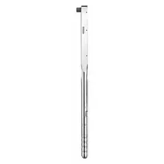 Ratcheting micrometer torque wrench with 3/4 in square drive, torque range 155 N-m to 760 N-m. Dual-scale measurement in foot-pounds and newton-meters. Tether-capable for secure use in elevated or confined work areas. Suitable for precise tightening of large fasteners in industrial maintenance and heavy equipment assembly.