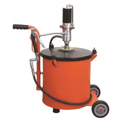This pneumatic grease dispensing piston drum pump operates at a 50:1 ratio and delivers a maximum flow rate of 2.42 lb/min. It is designed for transferring heavy lubricants from the included 66 lb container. Suitable for high-pressure lubrication systems in automotive, industrial, and maintenance settings.