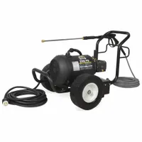 This cold water pressure washer is powered by a 6 hp motor and delivers 2,500 psi at 3.2 gpm. It features a direct pump drive and operates on 230 V three-phase power. Designed for industrial cleaning tasks such as removing dirt, grime, and grease from equipment and surfaces