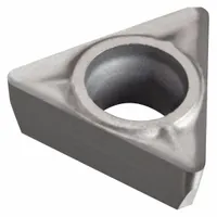 Triangle (T) indexable turning insert for finish turning operations. Designed for low cutting forces and good surface finish on aluminum and non-ferrous materials. Suitable for light finishing applications in general machining