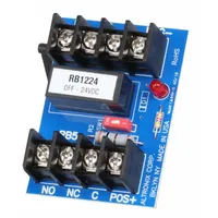 Relay module with DPDT contacts and 75mA coil, operating on 12/24V DC input. Constructed from phenolic/fiberglass material. Designed as an accessory for power supplies in industrial control systems, providing switching capability for automation and building management applications
