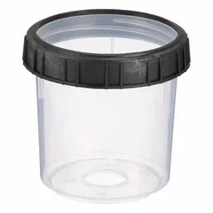 Plastic spray gun cup with collar, 22 fl oz capacity, designed for use with the 3M PPS Legacy series. Each pack includes 8 cups. Suitable for holding and mixing paint in industrial painting and coating applications.