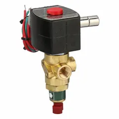 This 3-way/2-position configurable solenoid valve from REDHAT features a 1/4 in pipe size and operates on 110V AC/120V AC. It includes a manual operator for temporary override and a watertight coil enclosure. Typical applications include controlling the flow of air, water, or light oil in industrial automation and fluid handling systems.