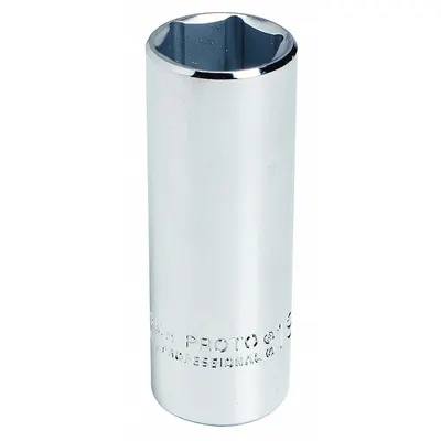 PROTO Socket: Metric, 3/8 in Drive Size, 7 mm Socket Size, 6-Point, Deep, Chrome - 3/8" Drive Hand Sockets