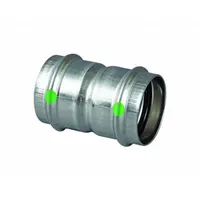This VIEGA PROPRESS coupling is a straight press-fit fitting for joining two 1/2 in CTS stainless steel tubes in potable water systems. It creates a permanent, leak-proof connection using a compatible press tool. Suitable for plumbing and industrial piping applications requiring corrosion resistance