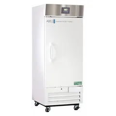This 12 cu ft upright lab refrigerator maintains a temperature range of 1°C to 10°C for general purpose storage of temperature-sensitive materials. It features a white swing solid door that opens to the right, a temperature alarm, and uses R-290 refrigerant. Overall depth is 29 3/4 in.