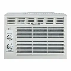 Residential-grade window air conditioner for cooling only. Delivers 5,000 BtuH cooling capacity, operates on 115V AC with NEMA 5-15P plug. Combined Energy Efficiency Ratio (CEER) of 11.0. Suitable for small rooms.