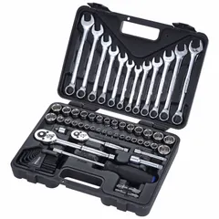 This 70-piece tool set includes 8 hex keys, 2 drive tools, and 12 combination wrenches in both Metric and SAE sizes. The set is housed in a tool case for organized storage and portability. Suitable for general maintenance, repair, and assembly tasks involving fasteners on equipment and machinery.