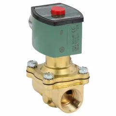 This 2-way/2-position normally open solenoid valve features a watertight construction with an NBR seal. It has a 3/4 in pipe size and is rated for 110V AC/120V AC. Suitable for on/off control of compatible fluids in industrial systems, particularly in wet or washdown environments.