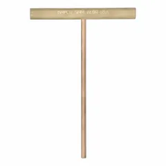 Non-sparking hex key with a 5 mm metric tip, short length, and T-shaped handle. Made from beryllium copper with an unfinished finish. Suitable for use in hazardous environments where sparking tools are prohibited.