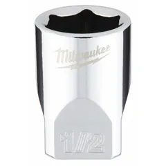 This 1/4 in drive, 1/2 in socket size, 6-point standard hand socket features a chrome finish. The anti-roll design prevents the socket from rolling on flat surfaces. Suitable for tightening or loosening SAE hex fasteners in general maintenance and repair tasks.