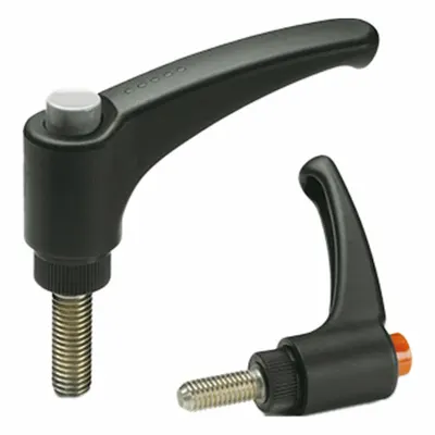 ELESA Adjustable Handles: Black Cap, Plastic w/ SS Thread, M10 Thread, 20 mm Thread Lg - Teardrop-Style Colored-Cap Adjustable Handles with Threaded Stud