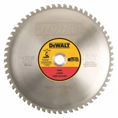 12 in diameter circular saw blade with 60 teeth, 0.09 in cut width, and 1 in arbor. Solid stock construction for cutting steel and general metal in fabrication and construction applications.