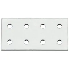 This plate connector is made of anodized aluminum and measures 3 in x 2 in x 13/64 in. It is designed for use with 7/32 in slot width and features six holes. Used to join aluminum framing profiles in structural framing systems for machine frames, workstations, and industrial structures.