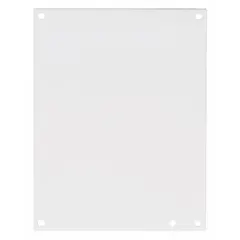 Steel back panel with powder-coated finish for interior mounting of electrical components inside enclosures. Overall height 9 in, overall width 7 in. Provides a surface for securing devices such as terminal blocks, relays, and contactors.
