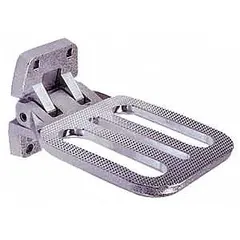 This foldable truck step is constructed from steel with a silver finish. It features a 7 1/4 in step depth and a non-slip tread for secure footing. Suitable for use in fleet maintenance, vehicle access, and industrial settings where a portable step is needed.