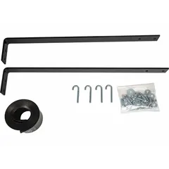 This hardware kit includes two gloss black powder-coated steel leg brackets for securing truck boxes. Made of steel with a black finish, it is compatible with truck box model number 1701364. Used for mounting truck boxes in fleet and vehicle maintenance applications.