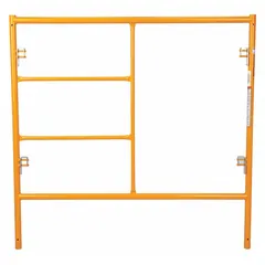 Steel step frame in yellow finish, designed as a structural component for modular scaffolding systems. Used to provide stable access and support for workers during construction, maintenance, and industrial tasks at height.