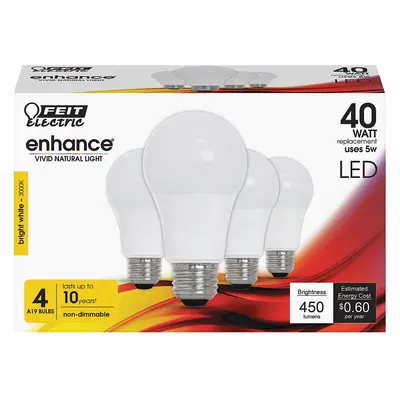 FEIT ELECTRIC Compact LED Bulb: Medium Screw (E26), LED, (A) Classic, A19, 5 W Watt, 3000K - Medium Screw Base (E26) Lamps