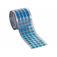 Polyester film masking tape discs for high-temperature applications. Each disc is 3/4 inch in diameter with a 2 mil thickness. Supplied in a 1000-piece pack. Used for masking holes, threads, or ports during powder coating, painting, or plating processes.